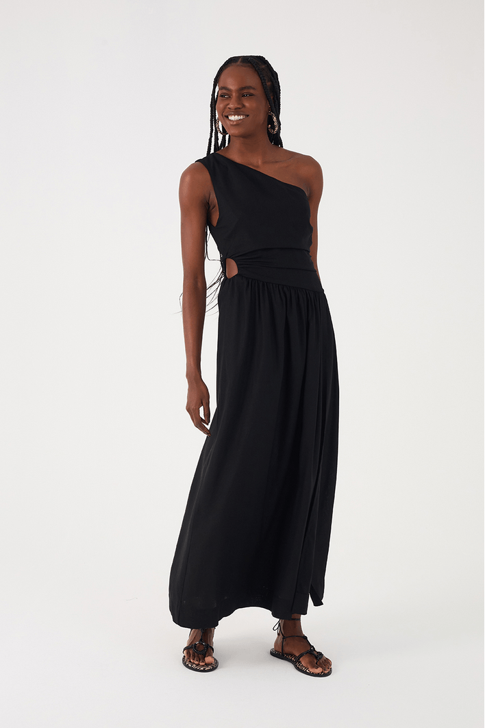 Vestido Longo Linho Cintura Deslocada