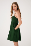 Vestido Curto Linho Bolsos Laterais