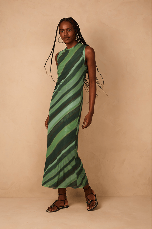 Vestido Tule Torcido Estampa Floresta