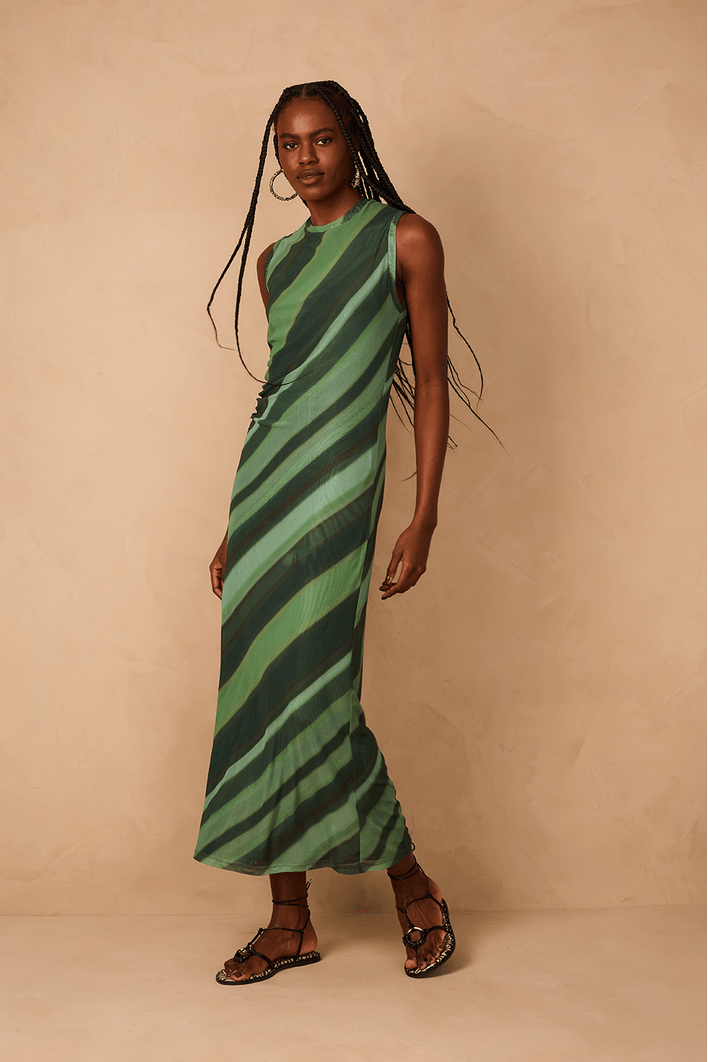 Vestido Tule Torcido Estampa Floresta