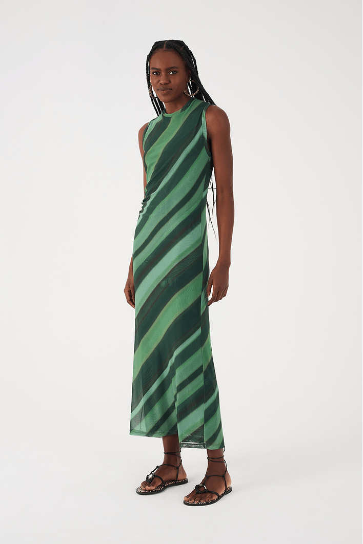 Vestido Tule Torcido Estampa Floresta