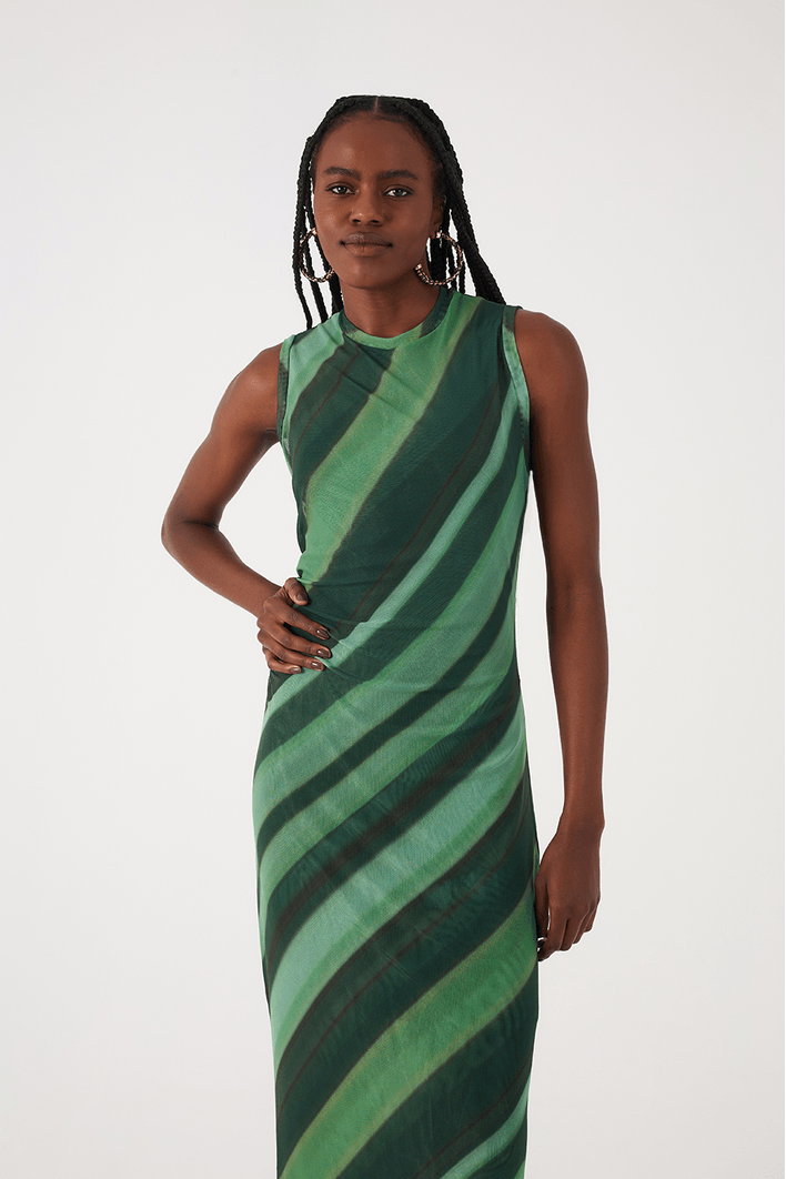 Vestido Tule Torcido Estampa Floresta