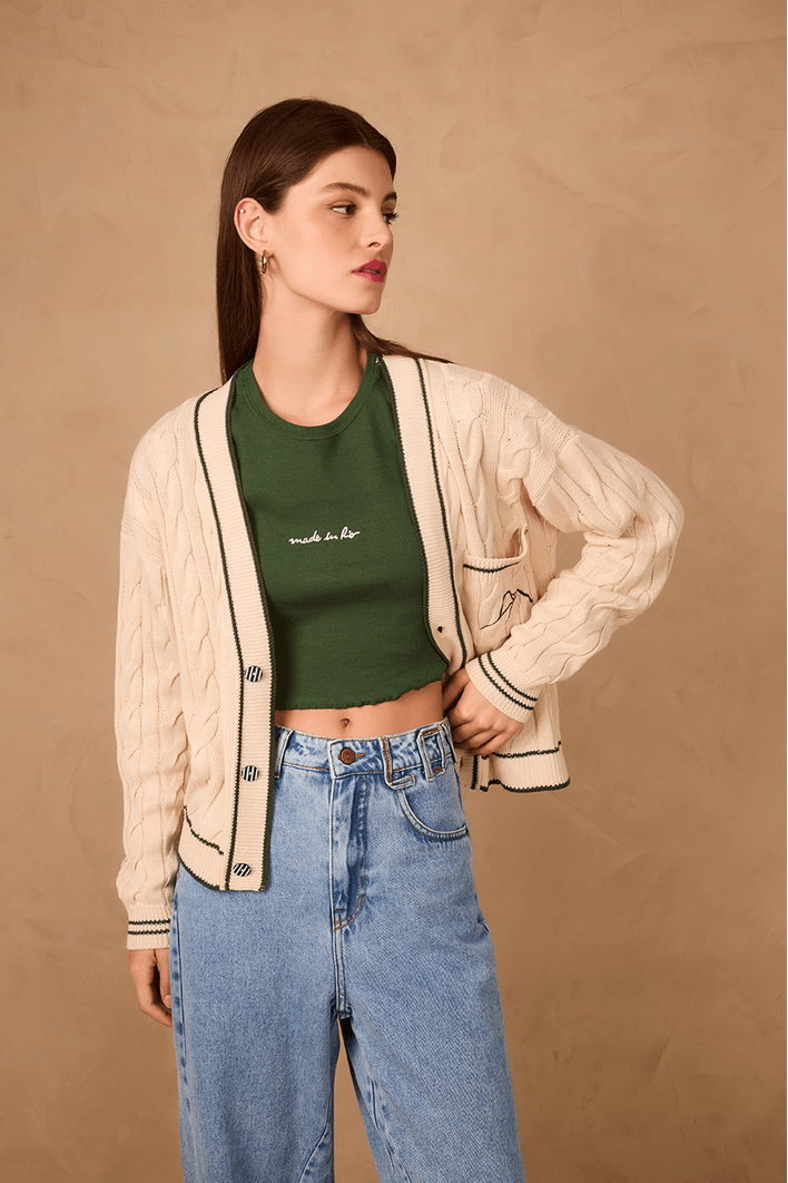 Cardigan Tricot Bordado Rio