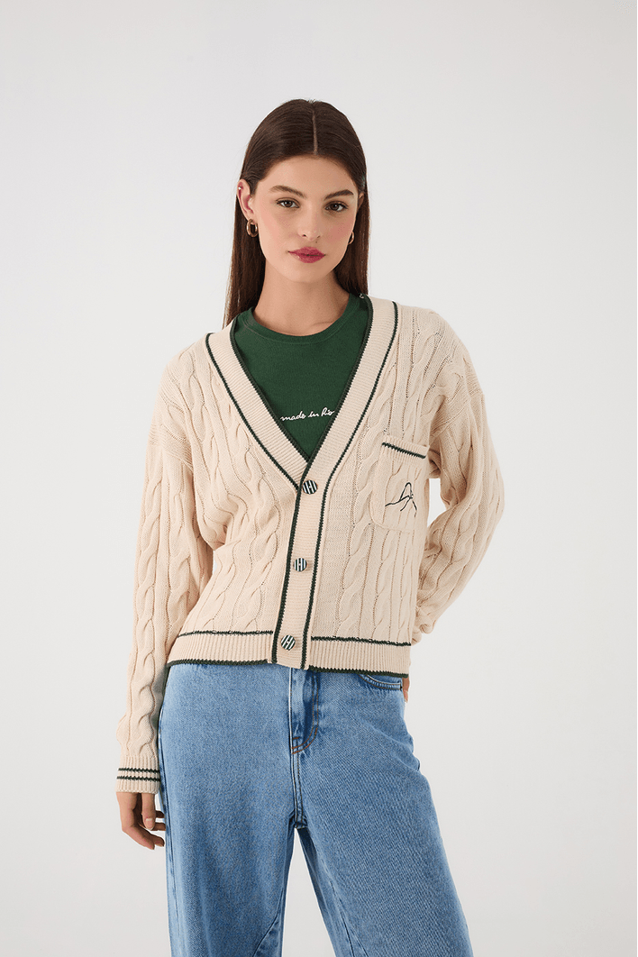 Cardigan Tricot Bordado Rio