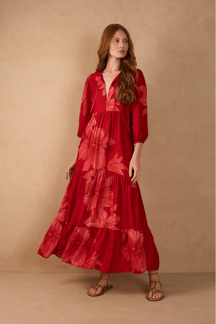 Vestido Cropped Boho Estampa Orquidário