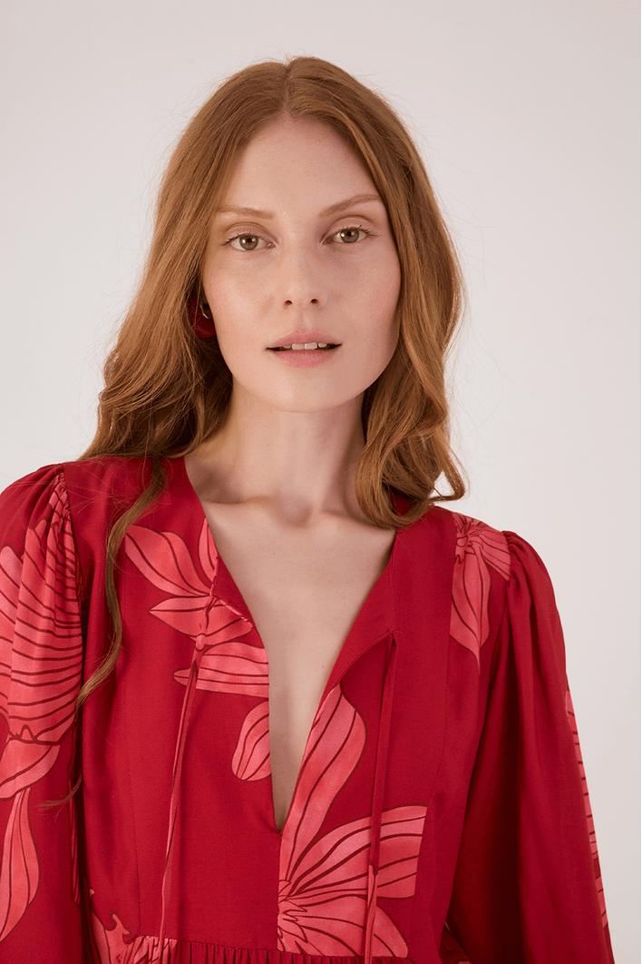 Vestido Cropped Boho Estampa Orquidário