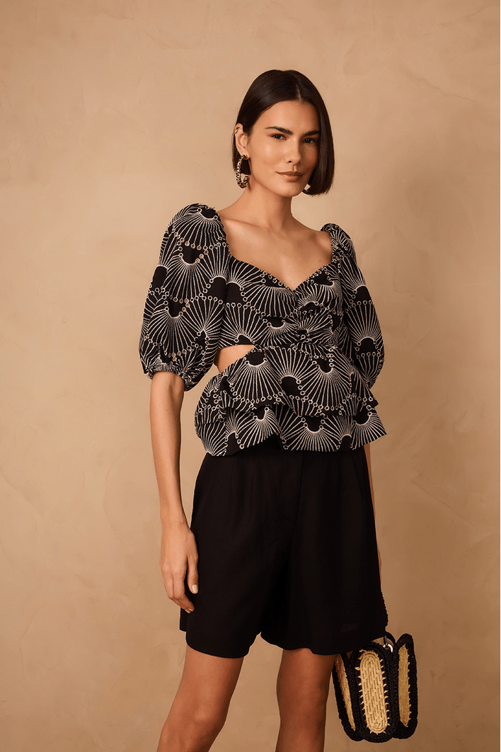 Blusa Algodão Bordado Ondas