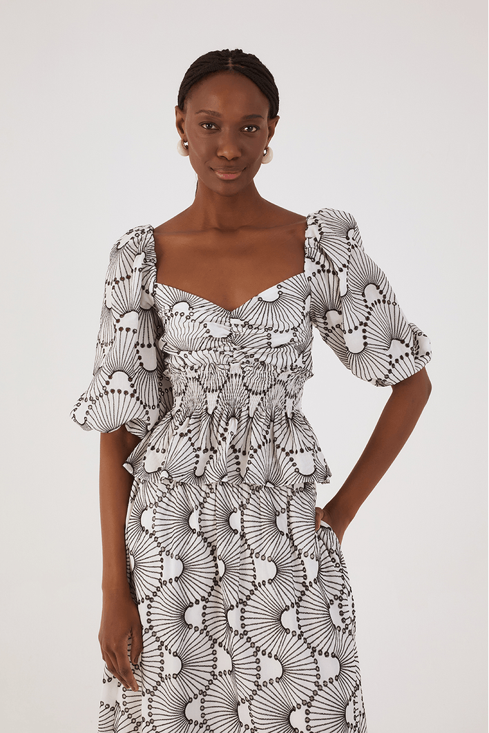 Blusa Algodão Bordado Ondas