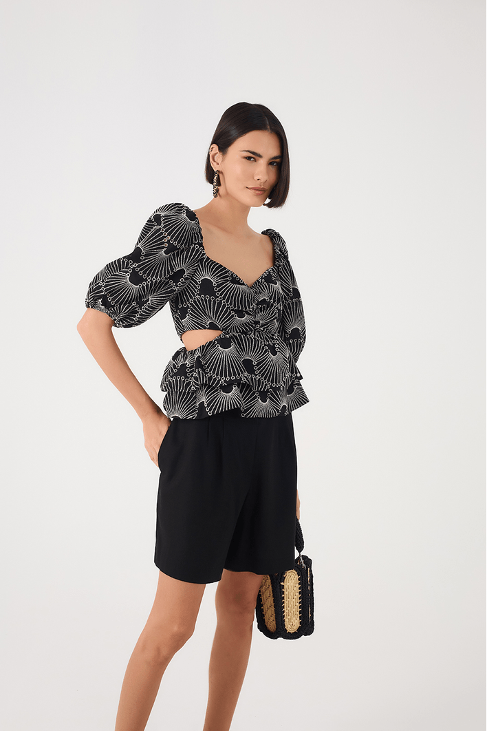 Blusa Algodão Bordado Ondas