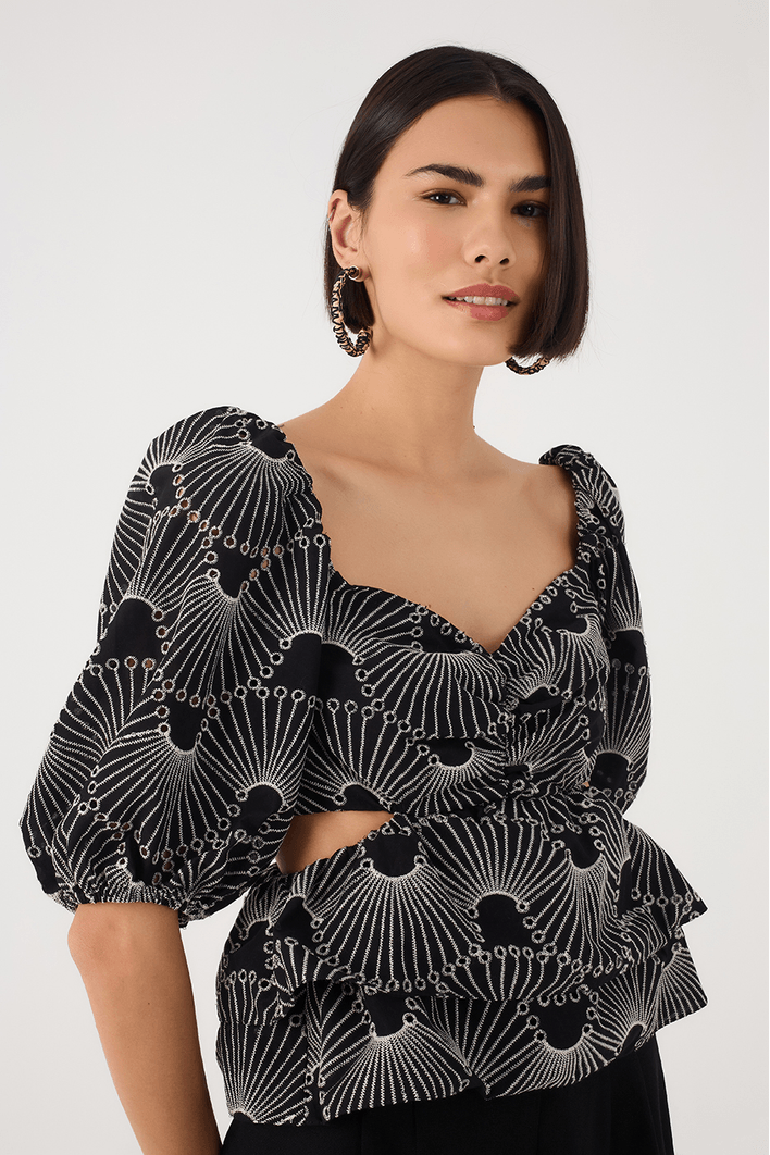 Blusa Algodão Bordado Ondas