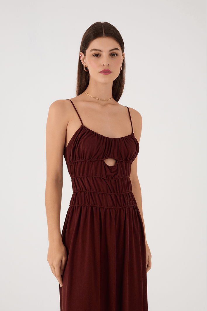 Vestido Cropped Linho Franzidos