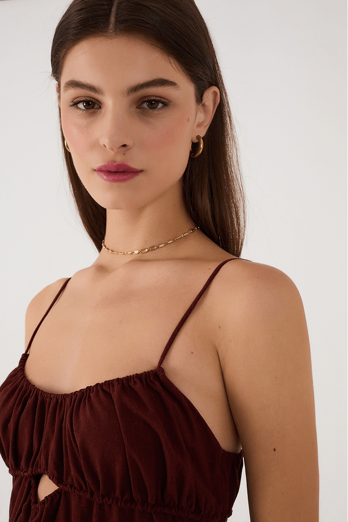 Vestido Cropped Linho Franzidos