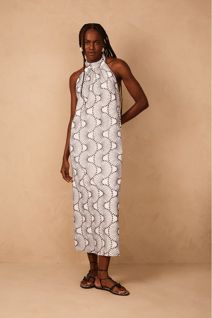 Vestido Cropped Algodão Bordado Ondas