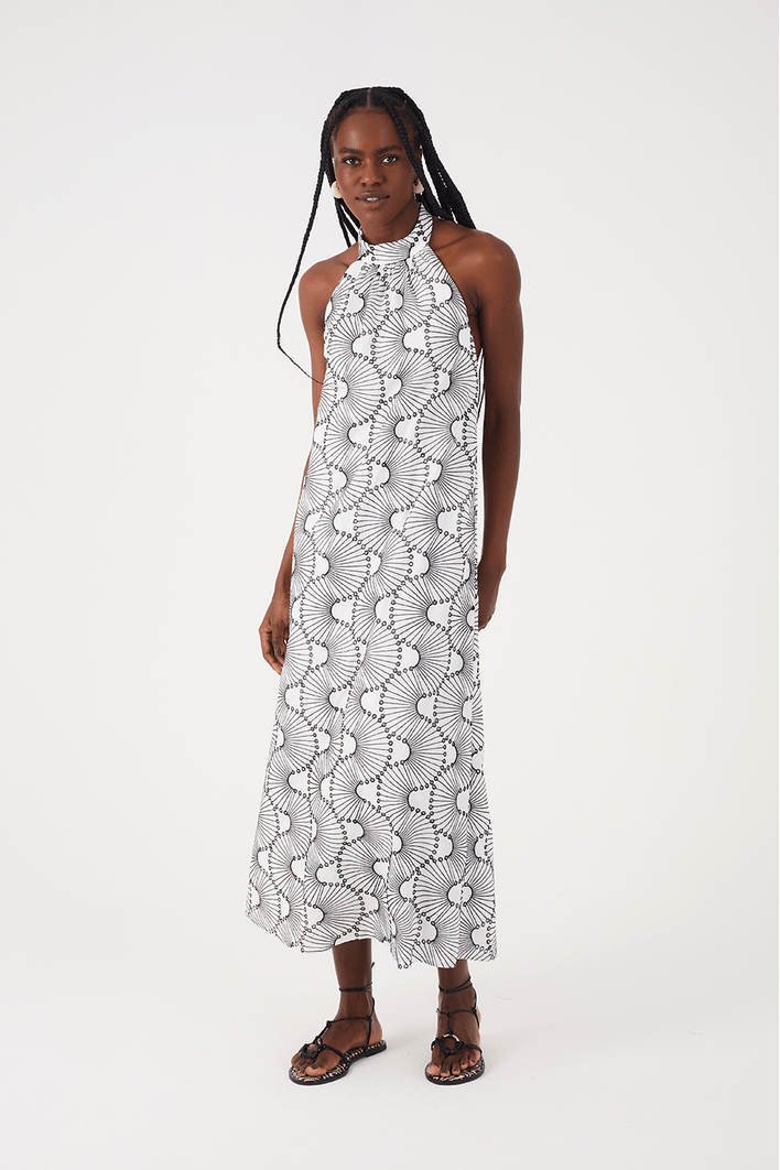 Vestido Cropped Algodão Bordado Ondas