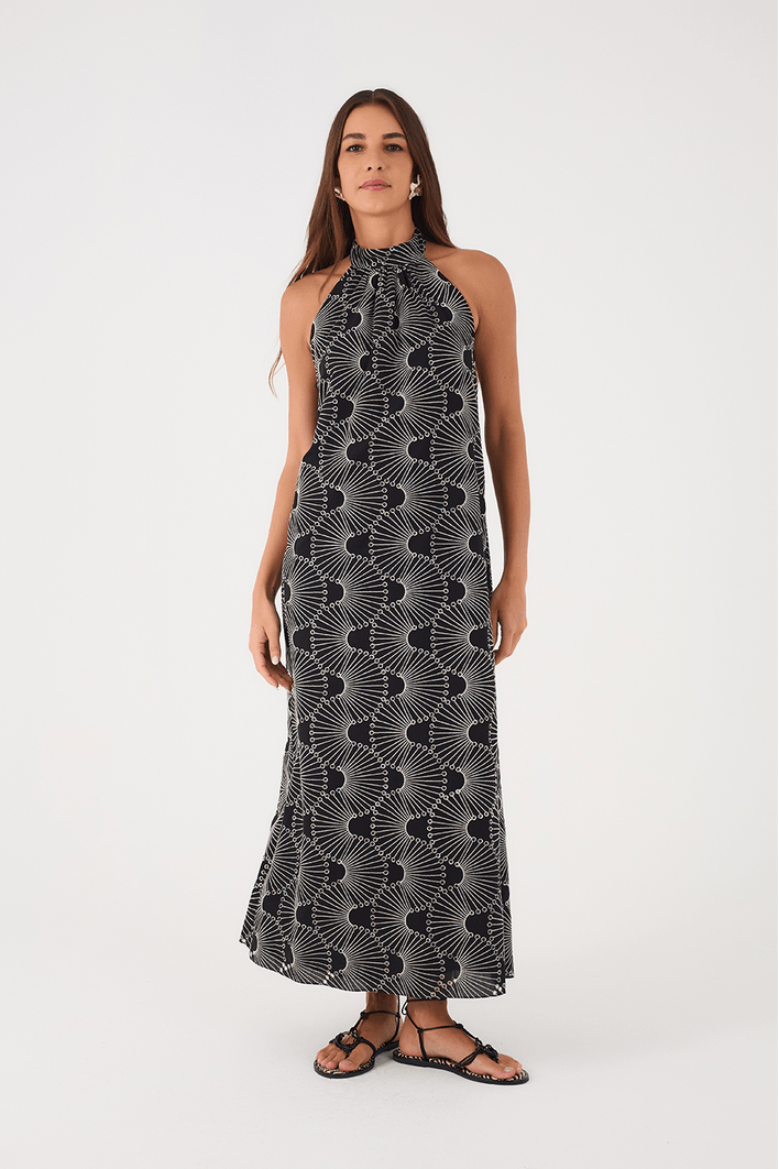 Vestido Cropped Algodão Bordado Ondas
