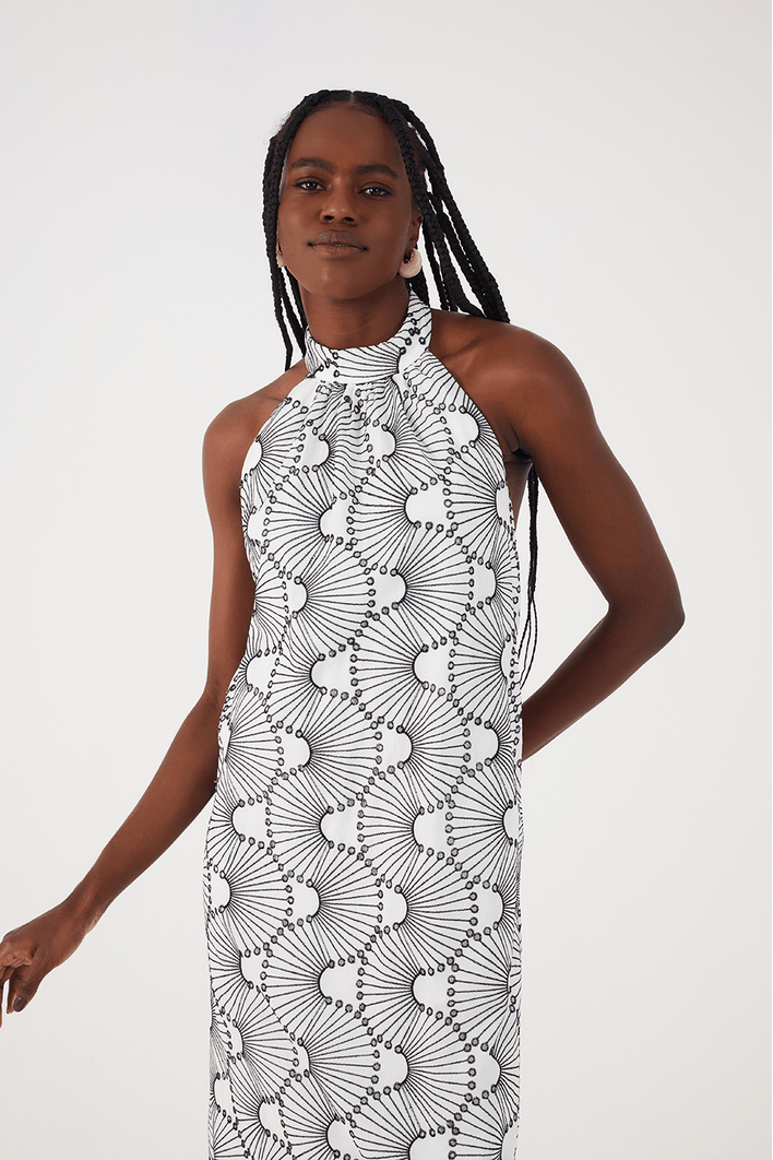 Vestido Cropped Algodão Bordado Ondas