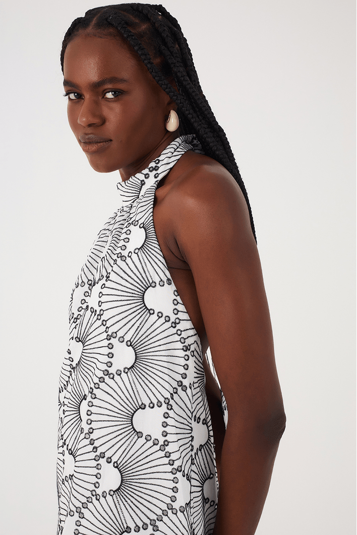 Vestido Cropped Algodão Bordado Ondas