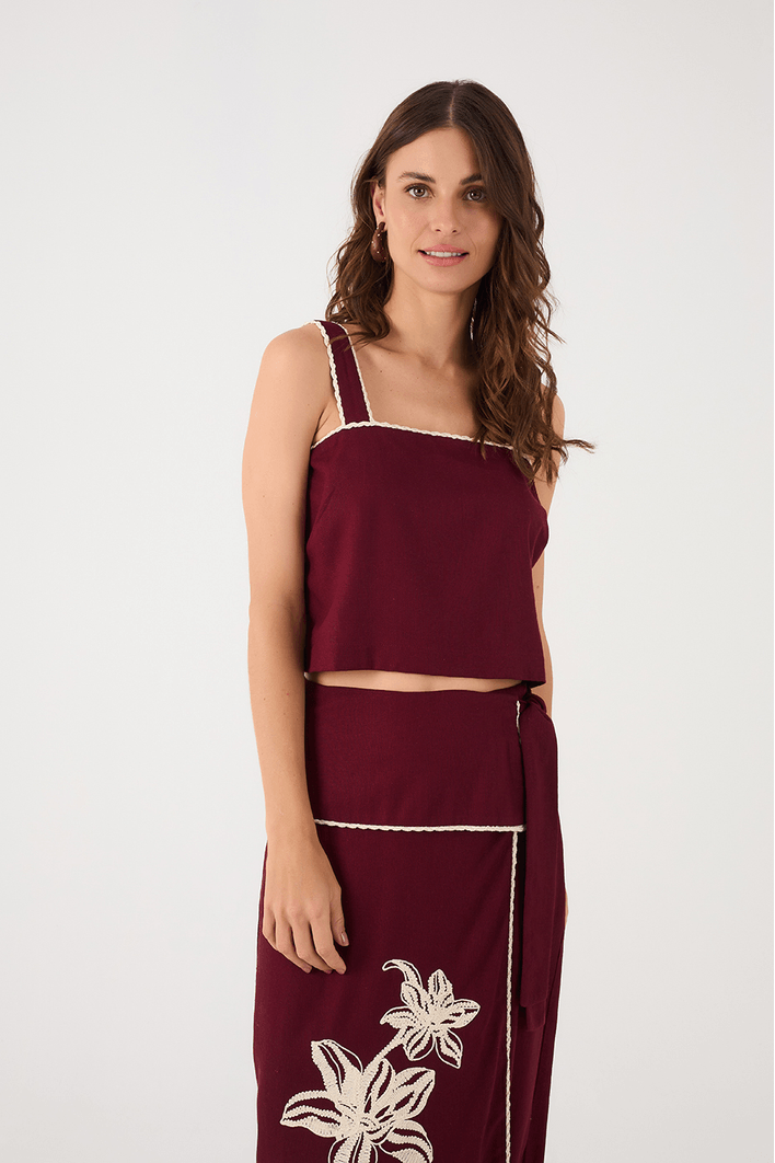 Blusa Linho Cropped Vivo Trançado