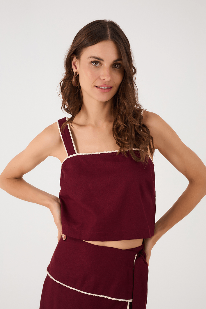 Blusa Linho Cropped Vivo Trançado