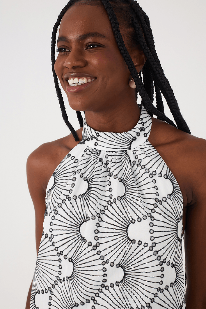 Vestido Cropped Algodão Bordado Ondas
