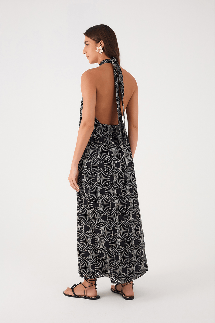 Vestido Cropped Algodão Bordado Ondas