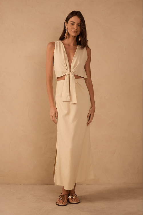 Vestido Cropped Linho Nó Frente