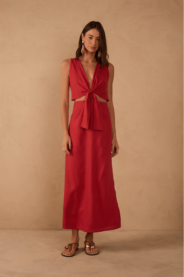 Vestido Cropped Linho Nó Frente