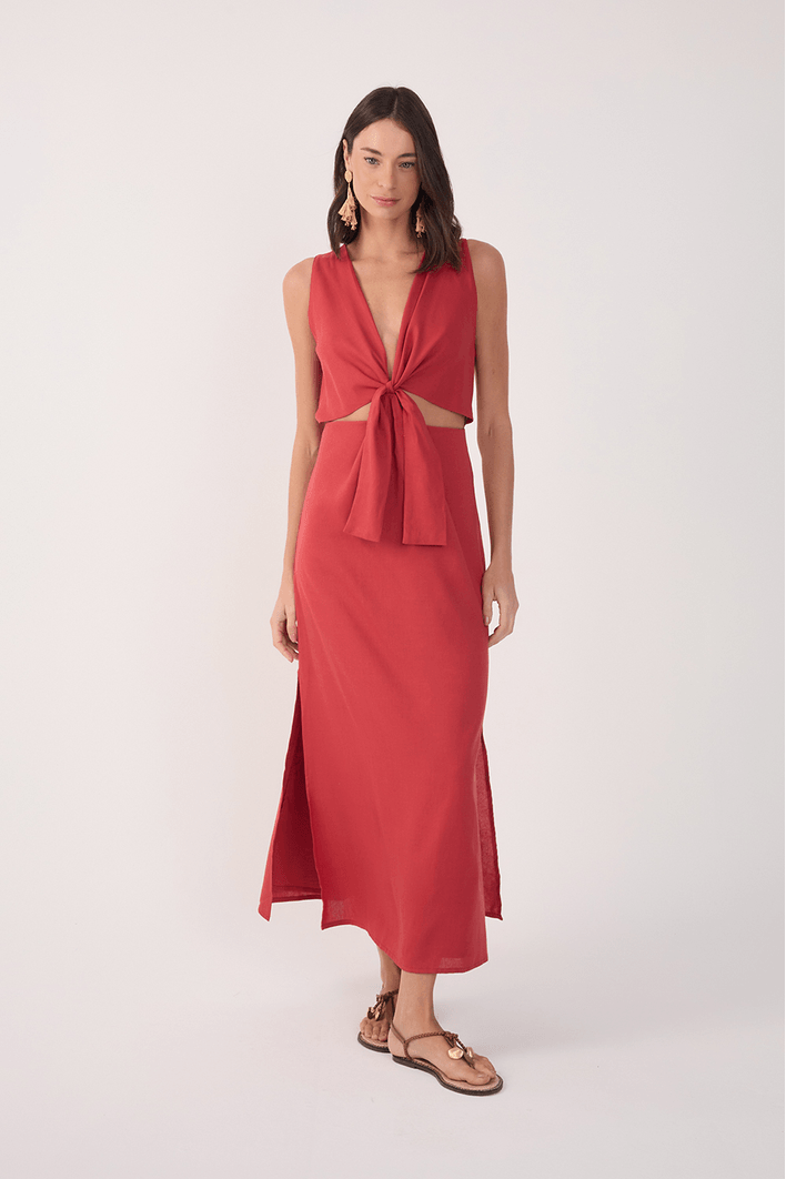 Vestido Cropped Linho Nó Frente