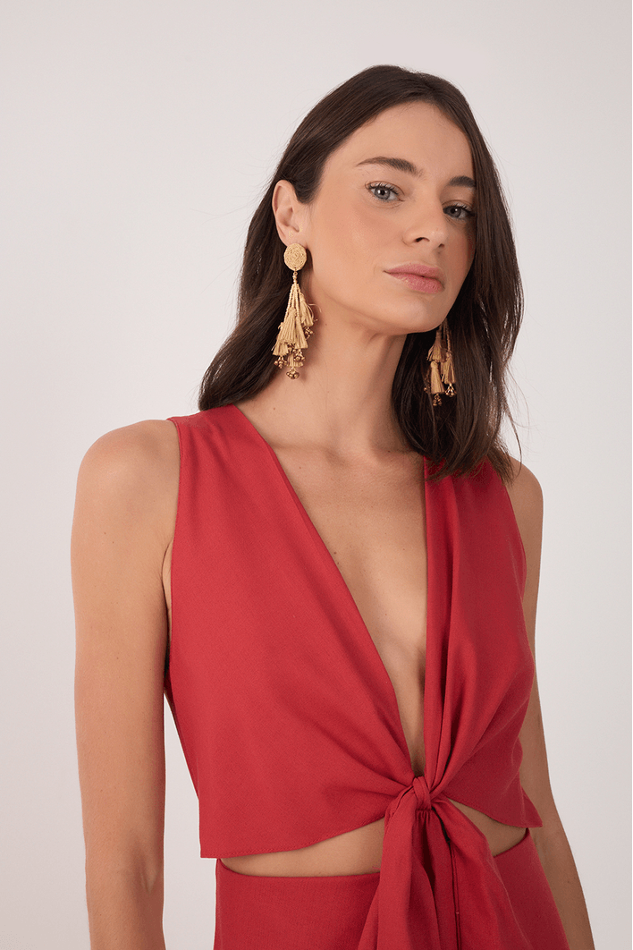 Vestido Cropped Linho Nó Frente
