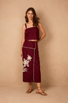 Saia Midi Linho Bordado Flores