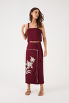 Saia Midi Linho Bordado Flores
