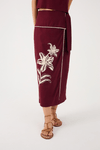 Saia Midi Linho Bordado Flores