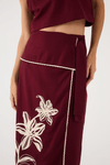 Saia Midi Linho Bordado Flores