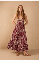Vestido Midi Tricoline Estampa Copa