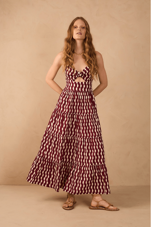 Vestido Midi Tricoline Estampa Copa