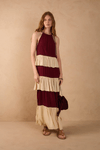 Vestido Cropped Crepe Bicolor