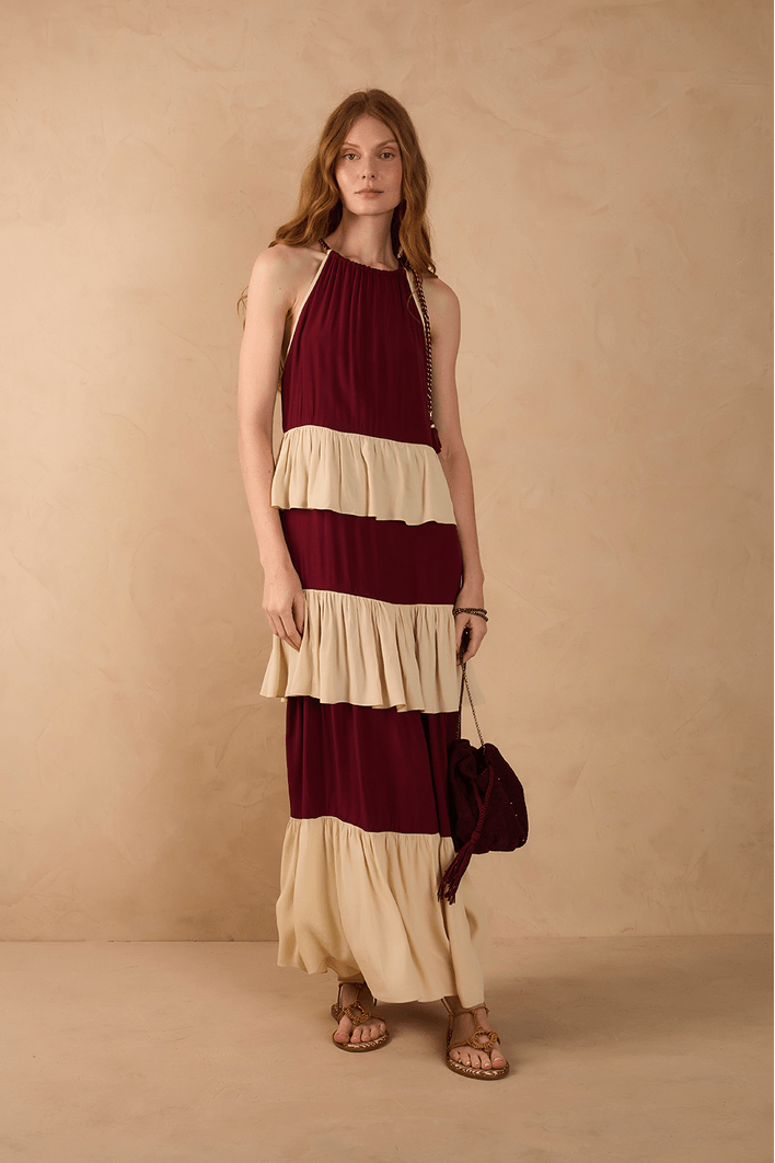 Vestido Cropped Crepe Bicolor