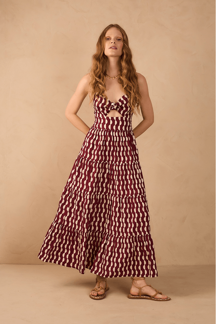 Vestido Midi Tricoline Estampa Copa