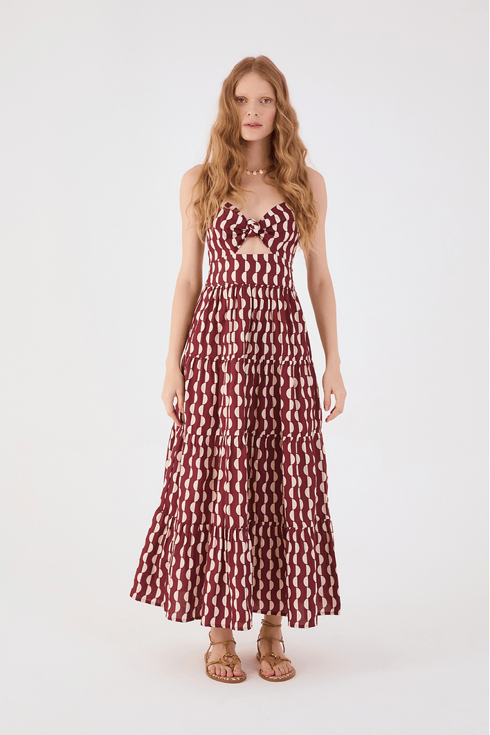 Vestido Midi Tricoline Estampa Copa