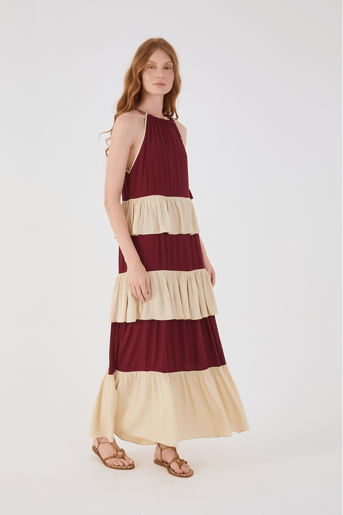 Vestido Cropped Crepe Bicolor