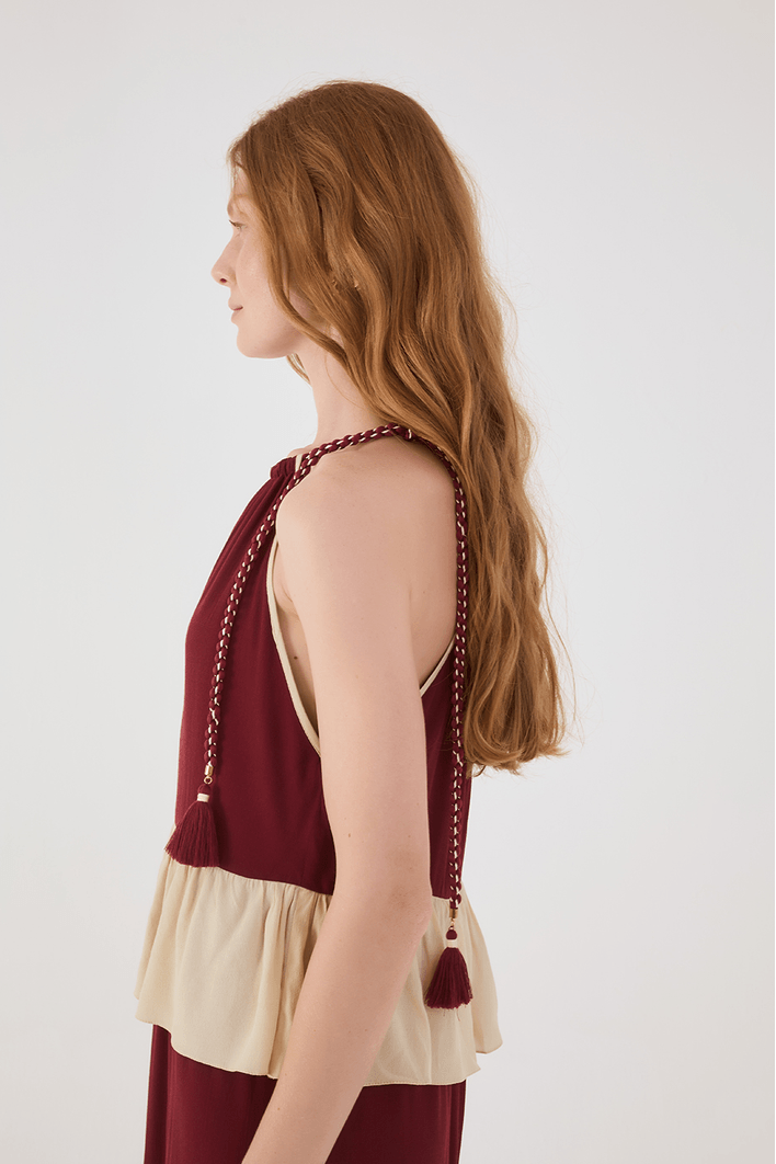 Vestido Cropped Crepe Bicolor