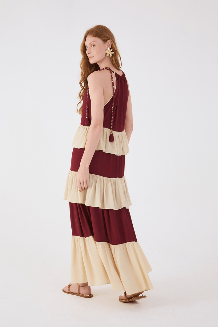 Vestido Cropped Crepe Bicolor