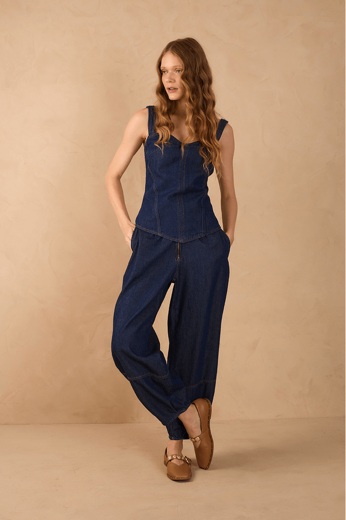 Calça Jeans Barrel Zíper