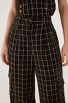 Calça Linho Xadrez Bolso Lateral