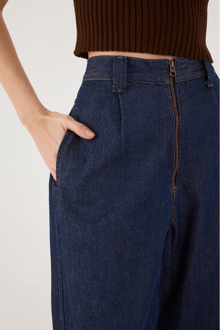 Calça Jeans Barrel Zíper