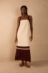 Vestido Midi Linho Alça Bolas