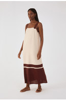 Vestido Midi Linho Alça Bolas