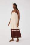 Vestido Midi Linho Alça Bolas