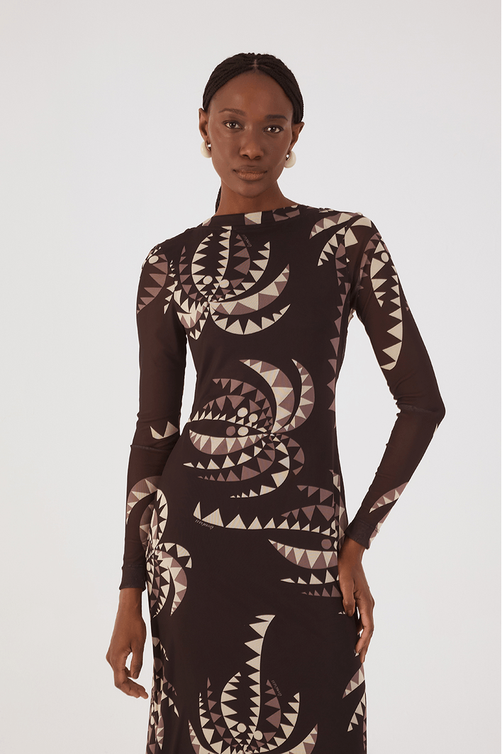Vestido Cropped Tule Estampa Coqueiral