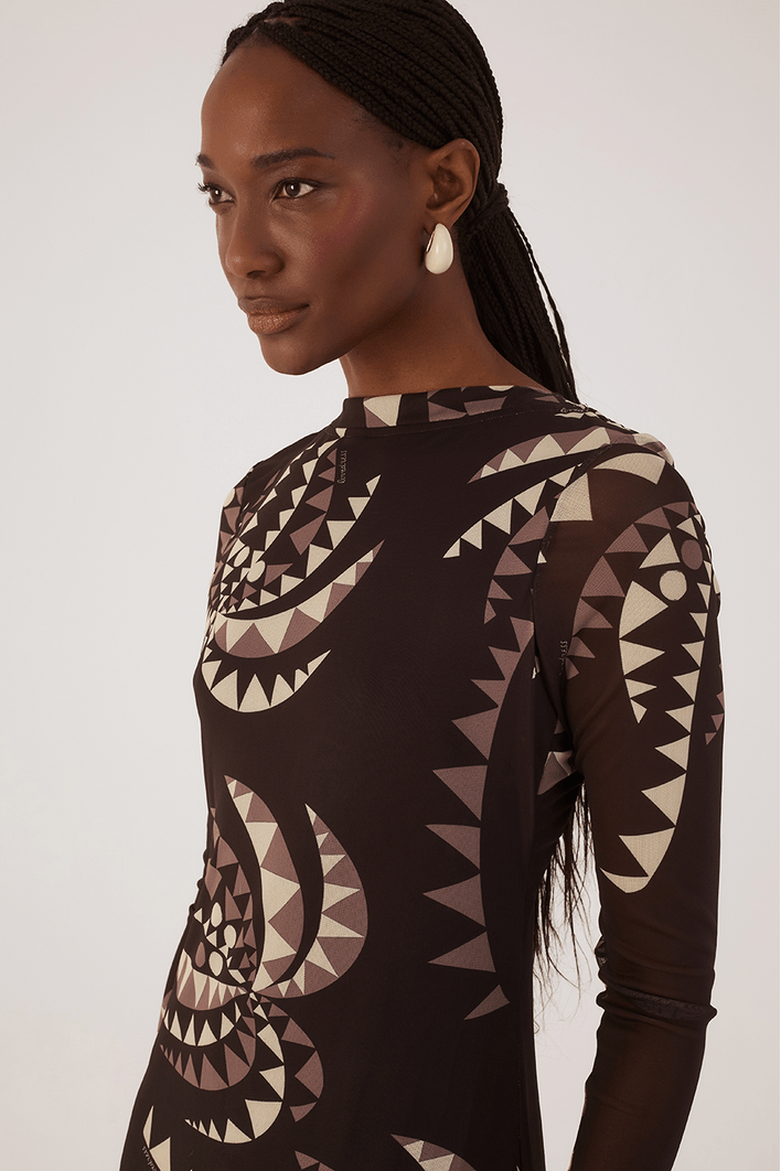 Vestido Cropped Tule Estampa Coqueiral